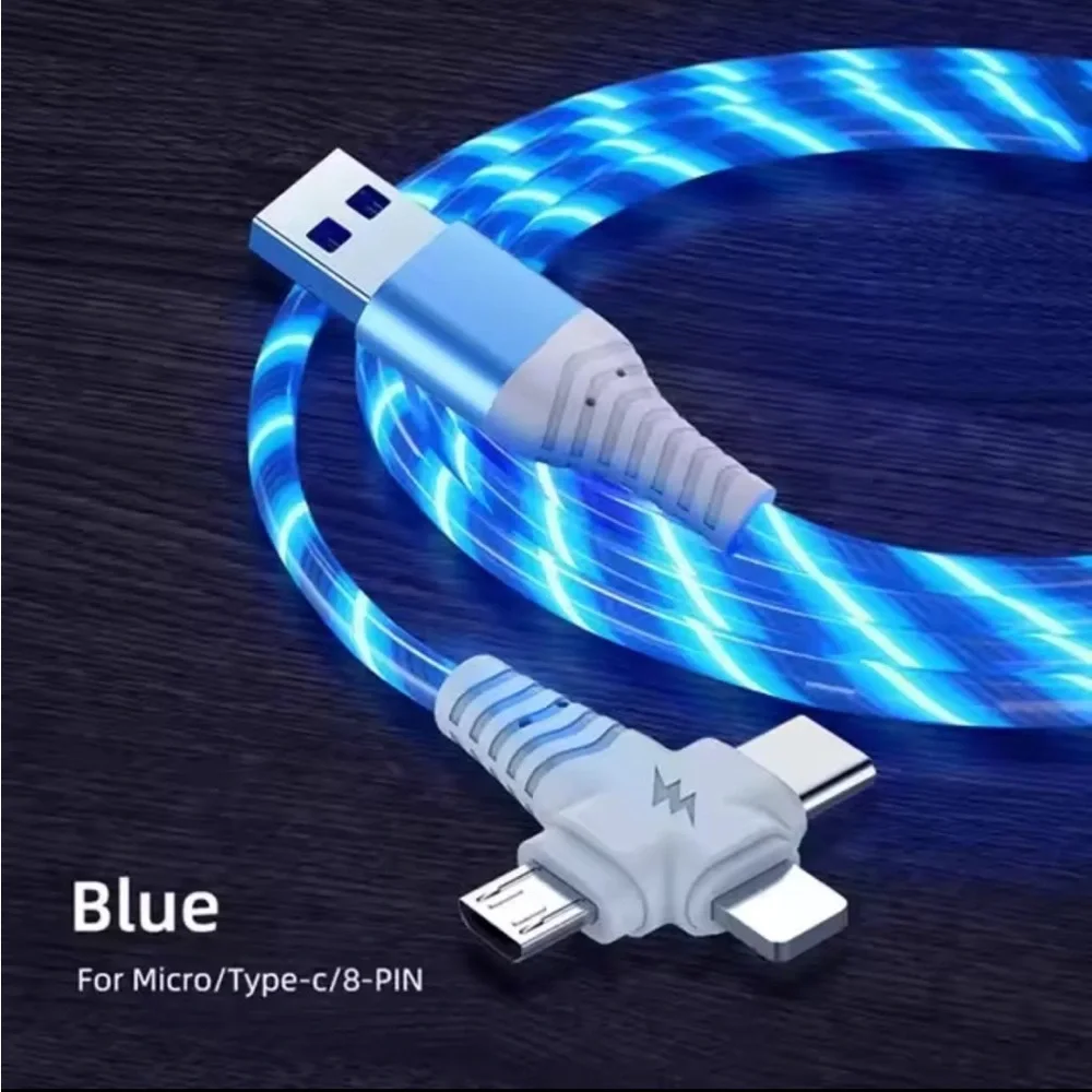 3 in 1 LED Luminous 40” Charging Cable Compatible with type A C and Micro USB